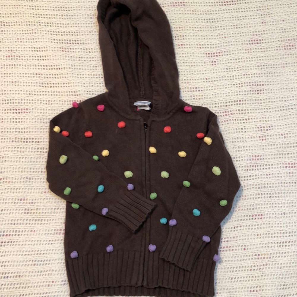 Girl’s brown 100% cotton hoodie sweater with multi colored bobbles